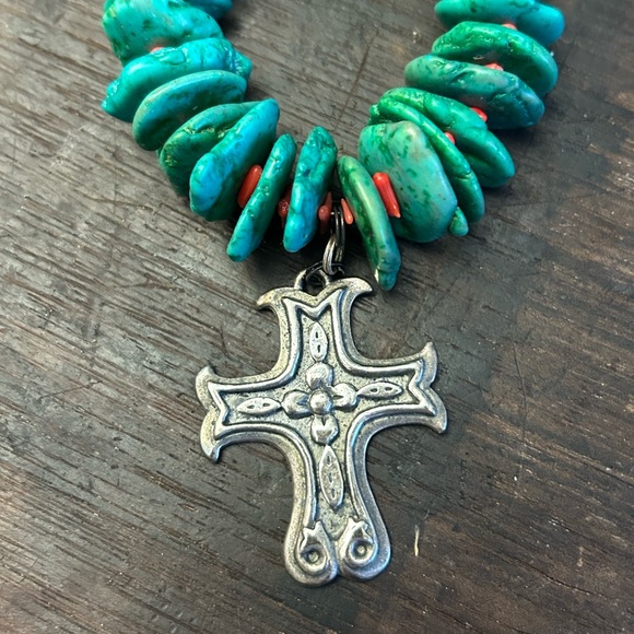 Turquoise and Silver Cross Necklace - Picture 3 of 6